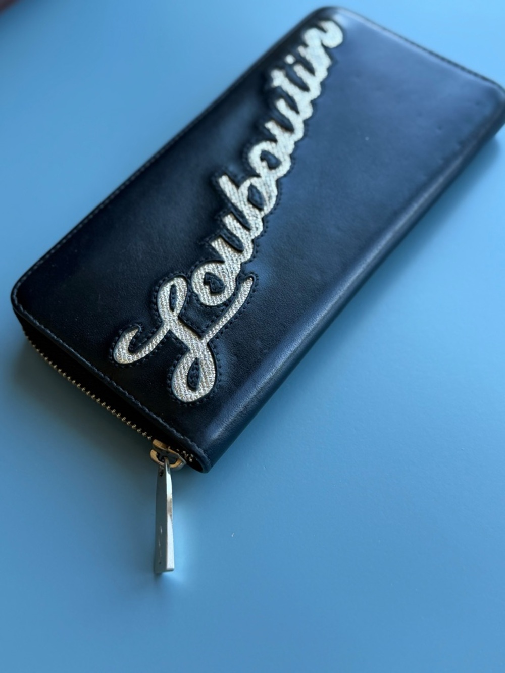 Christian Louboutin Panettone Wallet, Black With Gold Logo Embroidery, RARE - Picture 3 of 16